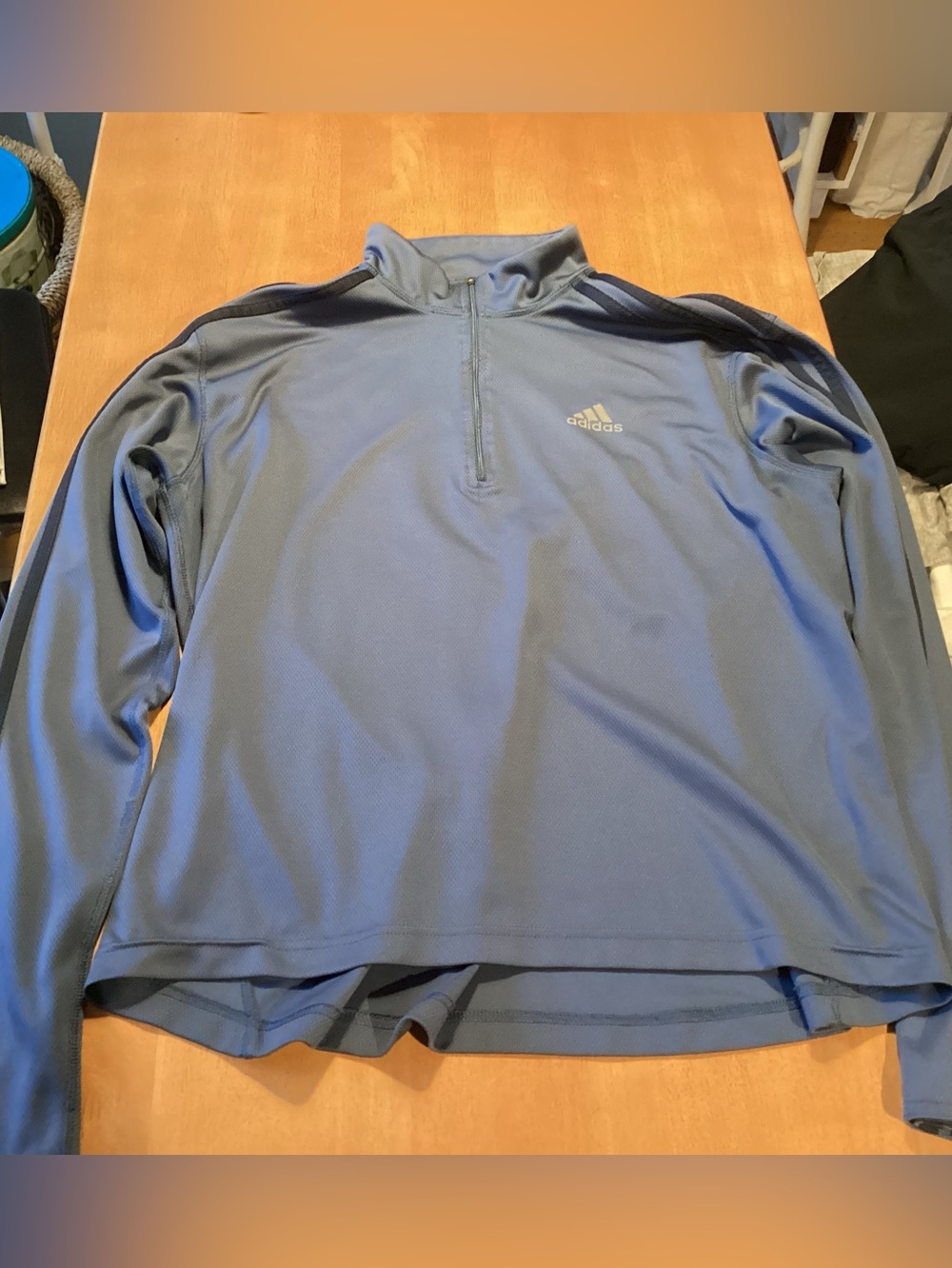 adidas Blue Long Sleeve 1/4 Zip Performance Pullover